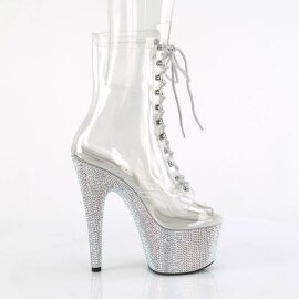 Pleaser BEJEWELED-1021C-7 Plateau Ankle Boots Rhinestones Transparent Silver EU-35 / US-5
