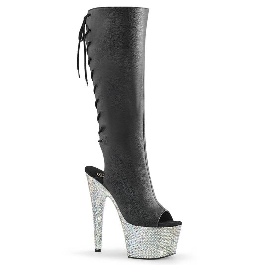 Pleaser BEJEWELED-2018-7 Plateau Ankle Boots Faux Leather Rhinestones Black EU-42 / US-12