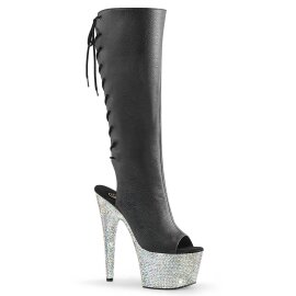 Pleaser BEJEWELED-2018-7 Plateau Ankle Boots Faux Leather Rhinestones Black EU-42 / US-12