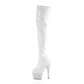 Pleaser BEJEWELED-3000-7 Plateau Overknee Boots Holo Rhinestones White EU-44 / US-14