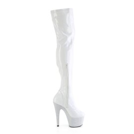 Pleaser BEJEWELED-3000-7 Plateau Overknee Boots Holo Rhinestones White EU-44 / US-14