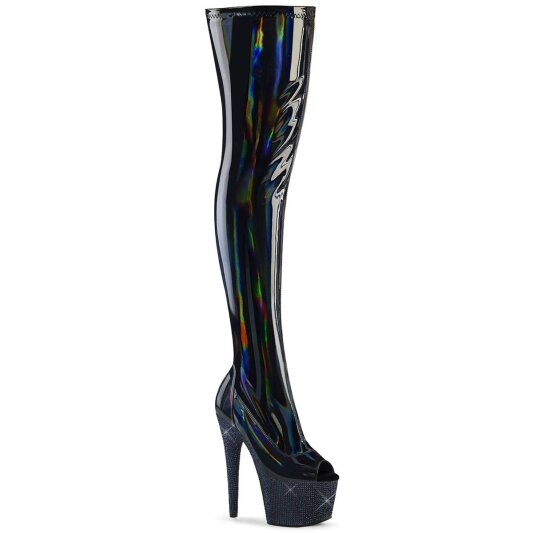 Pleaser BEJEWELED-3011-7 Plateau Overknee Boots Holo Rhinestones Black EU-41 / US-11
