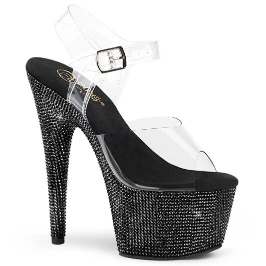 Pleaser BEJEWELED-708DM Plateau Sandalettes Rhinestones Transparent Black EU-37 / US-7