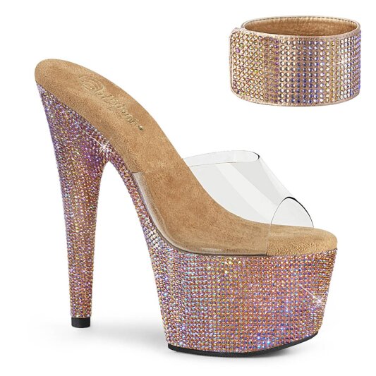 Pleaser BEJEWELED-712RS Plateau Mules Rhinestones Transparent Rose Gold EU-35 / US-5