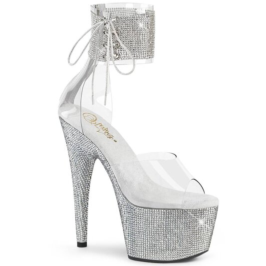 Pleaser BEJEWELED-724RS Plateau Sandalettes Rhinestones Transparent Silver EU-35 / US-5