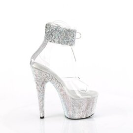 Pleaser BEJEWELED-724RS-02 Plateau Sandalettes Rhinestones Transparent Silver EU-35 / US-5