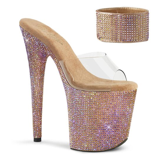 Pleaser BEJEWELED-812RS Plateau Mules Rhinestones Transparent Rose Gold EU-35 / US-5