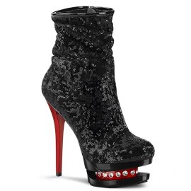 Pleaser BLONDIE-R-1009 Plateau Ankle Boots Sequins Black Red EU-35 / US-5