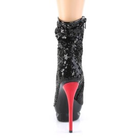 Pleaser BLONDIE-R-1009 Plateau Ankle Boots Sequins Black Red EU-35 / US-5