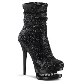 Pleaser BLONDIE-R-1009 Plateau Ankle Boots Sequins Black...