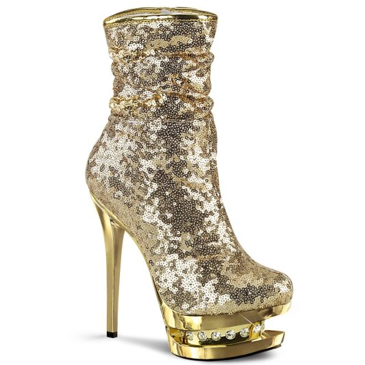 Pleaser BLONDIE-R-1009 Plateau Ankle Boots Sequins Gold EU-38 / US-8