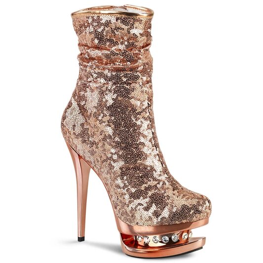 Pleaser BLONDIE-R-1009 Plateau Ankle Boots Sequins Chrome Rose Gold EU-38 / US-8