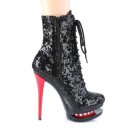 Pleaser BLONDIE-R-1020 Plateau Ankle Boots Sequins Black EU-35 / US-5