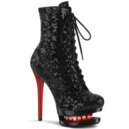 Pleaser BLONDIE-R-1020 Plateau Ankle Boots Sequins Black EU-36 / US-6
