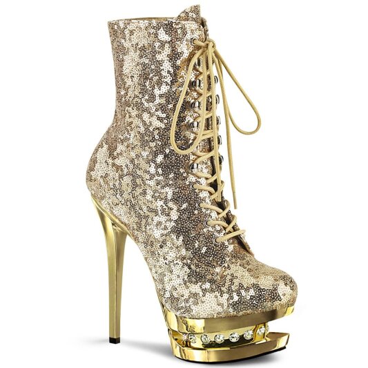 Pleaser BLONDIE-R-1020 Plateau Ankle Boots Sequins Chrome Gold EU-35 / US-5