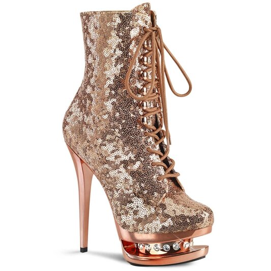 Pleaser BLONDIE-R-1020 Plateau Ankle Boots Sequins Chrome Rose Gold EU-35 / US-5