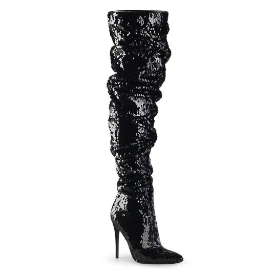 Pleaser COURTLY-3011 Overknee Boots Sequins Black EU-43 / US-13