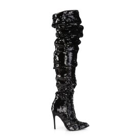 Pleaser COURTLY-3011 Overknee Boots Sequins Black EU-44 / US-14
