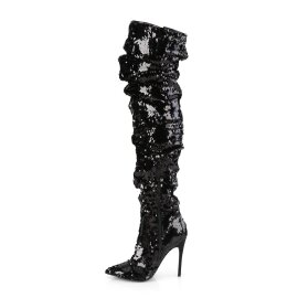 Pleaser COURTLY-3011 Overknee Boots Sequins Black EU-38 / US-8