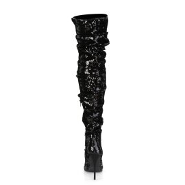 Pleaser COURTLY-3011 Overknee Boots Sequins Black EU-38 / US-8