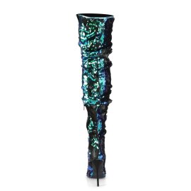Pleaser COURTLY-3011 Overknee Boots Sequins Green Blue EU-41 / US-11