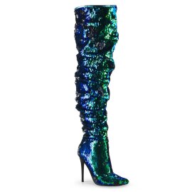Pleaser COURTLY-3011 Overknee Boots Sequins Green Blue...