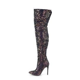 Pleaser COURTLY-3015 Overknee Boots Glitter Black EU-38 / US-8