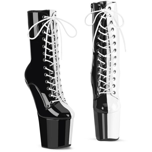 Pleaser CRAZE-1040TT Plateau Ankle Boots Patent Black White EU-42 / US-12