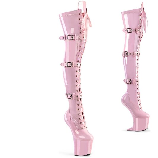 Pleaser CRAZE-3028 Plateau Overknee Boots Patent Light Pink EU-38 / US-8