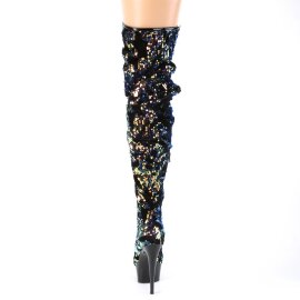 Pleaser DELIGHT-3004 Plateau Overknee Boots Sequins Blue EU-35 / US-5