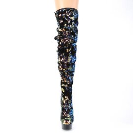 Pleaser DELIGHT-3004 Plateau Overknee Boots Sequins Blue...