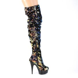 Pleaser DELIGHT-3004 Plateau Overknee Boots Sequins Blue EU-36 / US-6