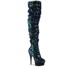 Pleaser DELIGHT-3004 Plateau Overknee Boots Sequins Green...