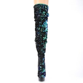 Pleaser DELIGHT-3004 Plateau Overknee Boots Sequins Green...