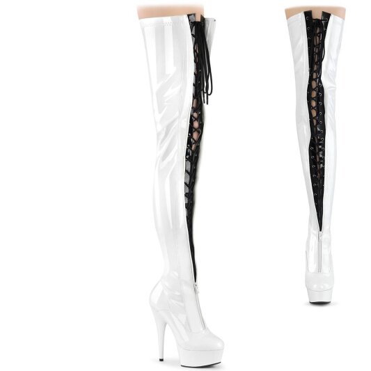 Pleaser DELIGHT-3027 Plateau Overknee Boots Patent White EU-35 / US-5