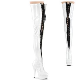 Pleaser DELIGHT-3027 Plateau Overknee Boots Patent White...