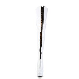 Pleaser DELIGHT-3027 Plateau Overknee Boots Patent White...