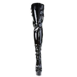 Pleaser DELIGHT-3055 Plateau Overknee Boots Patent Black...