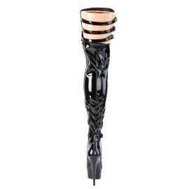 Pleaser DELIGHT-3055 Plateau Overknee Boots Patent Black EU-35 / US-5