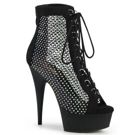 Pleaser DELIGHT-600-33RM Plateau Ankle Boots Faux Suede Rhinestones Black EU-37 / US-7