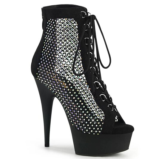 Pleaser DELIGHT-600-33RM Plateau Ankle Boots Faux Suede Rhinestones Black EU-39 / US-9