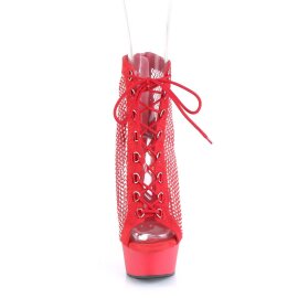 Pleaser DELIGHT-600-33RM Plateau Ankle Boots Faux Suede Rhinestones Red EU-41 / US-11