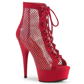 Pleaser DELIGHT-600-33RM Plateau Ankle Boots Faux Suede Rhinestones Red EU-36 / US-6
