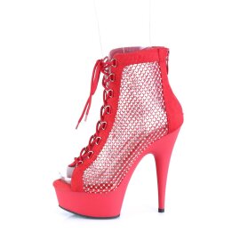 Pleaser DELIGHT-600-33RM Plateau Ankle Boots Faux Suede Rhinestones Red EU-36 / US-6