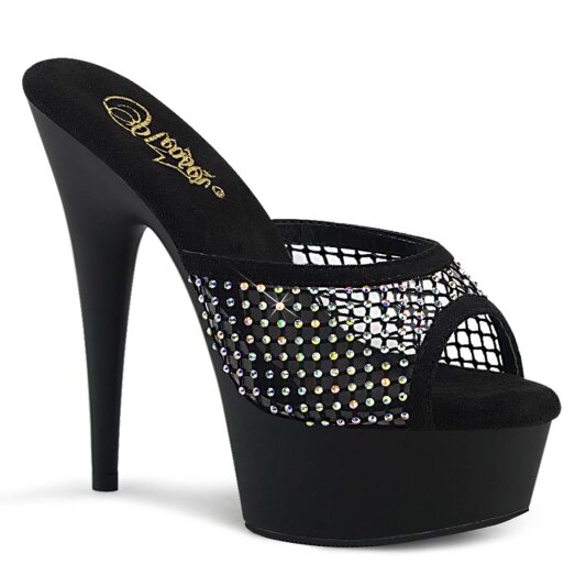 Pleaser DELIGHT-601-6RM Plateau Mules Faux Suede Rhinestones Black EU-35 / US-5