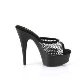 Pleaser DELIGHT-601-6RM Plateau Mules Faux Suede Rhinestones Black EU-37 / US-7