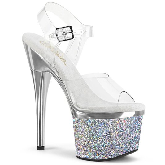 Pleaser ESTEEM-708CHLG Plateau Sandalettes Glitter Silver EU-35 / US-5
