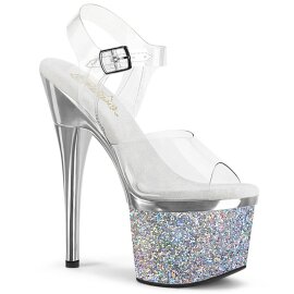 Pleaser ESTEEM-708CHLG Plateau Sandalettes Glitter Silver...