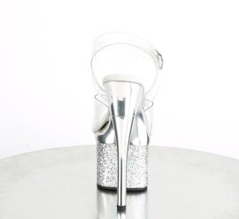 Pleaser ESTEEM-708CHLG Plateau Sandalettes Glitter Silver EU-35 / US-5