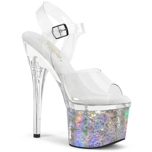 Pleaser ESTEEM-708CK Plateau Sandalettes Holo Transparent Silver EU-38 / US-8